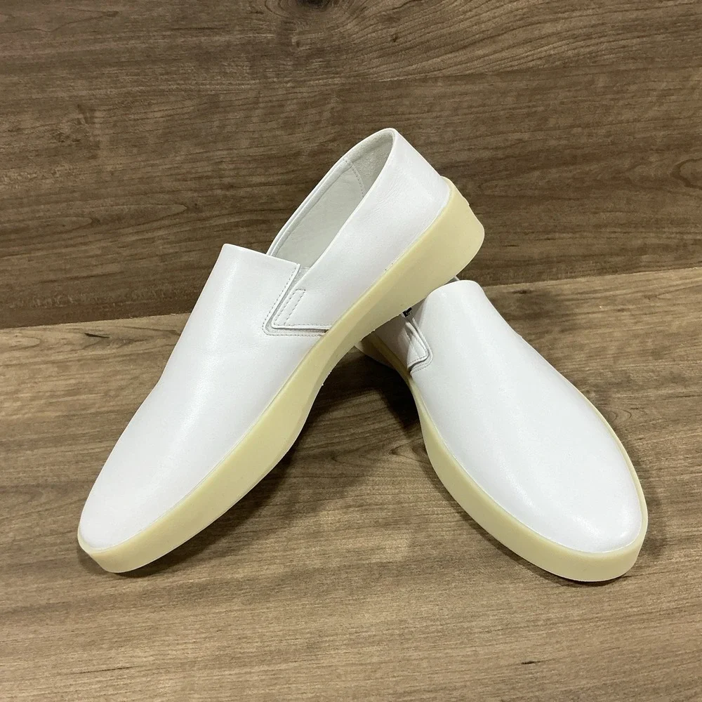 Wolf & Shepherd Shoes Mens 11 EU 44 White Leather Cruise Slip On Sneakers NEW
